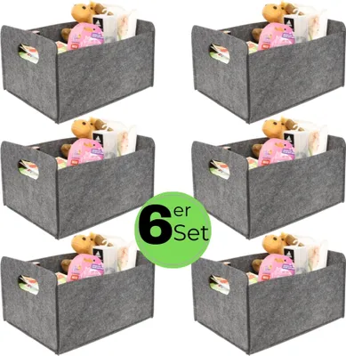Produktbild von 6x Aufbewahrungsbox faltbar Stoff Aufbewahrungskorb faltbar Schrank Organizer Filzkorb Aufbewahrung faltbare Stoffbox klein 25x31x15 dunkelgrau Sparpaket