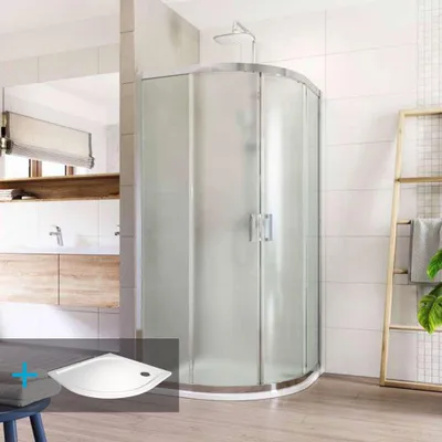 Productafbeelding van Mereo douchecabine, Lima, kwartcirkel, 90x90x190 cm, R 550, chroomkleurig aluminium, glas "Point", douchebak van gietmarmer - CK608B22KM