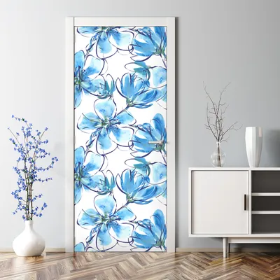 Produktbild von Dekorative Klebefolie selbstklebend Tapete Türposter Blaue Blumen 77 x 200 cm