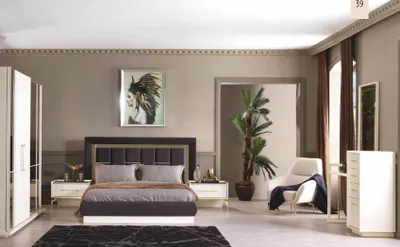 Produktbild von Schlafzimmer Set Kleiderschrank Nachttische Konsole Kommode + Spiegel