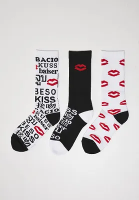 Image de Mister Tee Accessoires MT2157 | Kiss Socks 3-Pack Chaussettes - Couleur : Black/White/Red - Taille : 43-46
