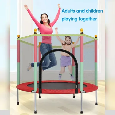 Image de Trampoline pour enfants de 140 cm - Trampoline avec filet de sécurité et fermeture éclair - Capacité de charge de 100 kg - Rouge et vert