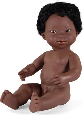 Produktbild von Puppe Junge mit Down Syndrom dunkelhäutig 38 cm