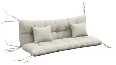 Zdjęcie produktu dla Zestaw 4 poduszek do siedzenia, 150 x 50 cm, kolor kremowo-biały, wodoodporne, grubość 10 cm, wiązane paski, pikowany wzór
