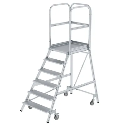 Produktbild von MUNK Podestleiter fahrbar Aluminium geriffelt 6 Stufen