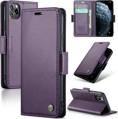 Produktbild von iPhone 11 Pro Hülle, Leder Brieftasche Kartenfach Schutzhülle mit Standfunktion für iPhone 11 Pro Lila