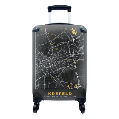 Produktbild von MuchoWow® Koffer Handgepäck Trolley Rollkoffer Kleine Reisekoffer mit 4 Rollen - Krefeld - Gold - Stadtplan - Karte - Deutschland - Cabin Size < 55x40x23 cm & 55x40x20 cm - Fotokoffer - Kabinenkoffer - Boardgepäck - Reise-Box - Reisekoffer - Reisegepäck - Koffer mit Bild - Trolley für Kinder