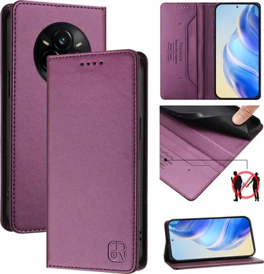 Immagine prodotto di Custodia in pelle per Realme 14 Pro, flip case con slot per carte, portafoglio e supporto Viola