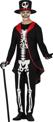 Immagine prodotto di Tuta Scheletro Halloween Nero Rosso Spaventoso Set Costume Spaventosa Eleganza Elegante Non Morto Outfit Festa, Taglia: 48 - 50 (M) Colore: Nero