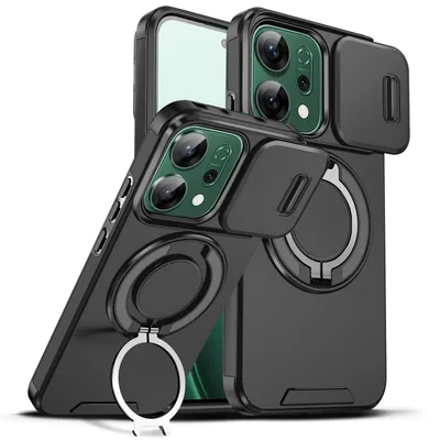 Obrázek produktu pro Dvouvrstvé pouzdro pro Oppo Reno14, posuvným krytem fotoaparátu a magnetickým kroužkovým stojánkem Černý