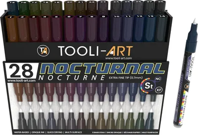 Productafbeelding van Donkere nachtelijke kleuren acrylverf pennen Studio Color Series Marker Set 0,7 mm extra fijne punt rotsschilderij glazen mokken - Set van 28