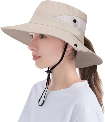 Produktbild von Sonnenhut Damen Faltbar Sonnenschutzhut Sommerhut UPF 50+ mit Nackenkordel Breite Krempe UV-Schutz Fischerhut Mesh Ponytail Bucket Cap für Damen Herren Strand Wandern
