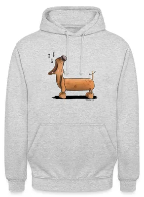 Produktbild von Spreadshirt Jaulender Dackel Comic Dachshund Uni Hoodie, 4XL, Hellgrau meliert