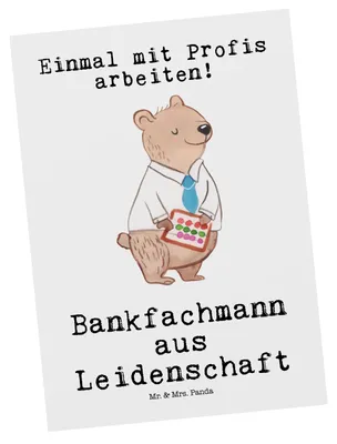 Produktbild von Mr. & Mrs. Panda Postkarte Bankfachmann Leidenschaft - Weiß - Geschenk, Bänker, Spruch, Ausbildung, Beruf, Postkarten, Ansichtskarten, Fotokarte, bildkarte, Grußkarte