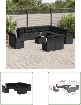 Produktbild von The Living Store 14-tlg. Garten-Sofagarnitur mit Kissen Schwarz Poly Rattan