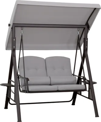 Produktbild von Outsunny 2-Sitzer Hollywoodschaukel Gartenschaukel mit Sonnendach Kissen Tablett Metall Polyester Grau 162 x 118 x 173 cm