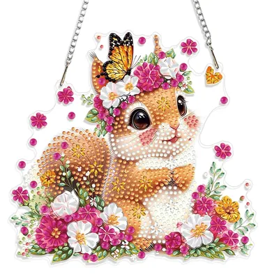 Diamond Painting Hänger, Hamster, Blumen, 19,5x18,4 cm