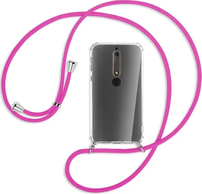 Produktbild von Handykette Backcover-Schutzhülle mit Band (Metall silberfarben) für Nokia 6.1 - hot pink