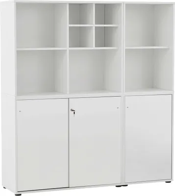 Produktbild von Büro Aktenschrank Regal Kombination BRAGA-80 in weiß, B/H/T: ca. 151,1/167,2/41 cm