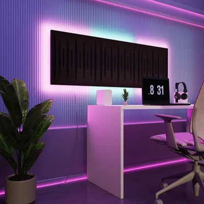 Immagine prodotto di Set da 3 pannelli acustici a LED con RGB Glow per Echo Control | Pannelli fonoassorbenti con retroilluminazione | 3x PULSAR - Grouped | Wenge