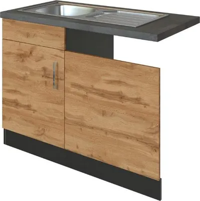 Obrázek produktu pro Kuchyňská skříňka s dřezem Held Möbel Sorrento 110 x 60 x 86 cm dub světlý matný šedá matný