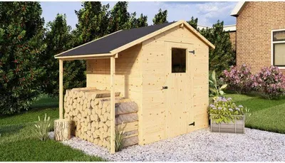 Image de Abri de jardin en bois avec appentis Pin brut 2,96 m² + 0,88 m² Panneaux 14 mm