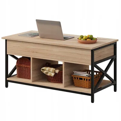 Produktbild von Holz-Couchtisch im Loft-Stil, ausziehbar, mit Hebemechanismus und Stauraum, 100 cm