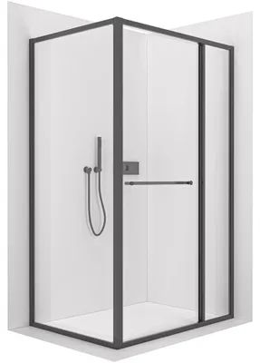 Zdjęcie produktu dla szkło ceramiczneO – Kabina prysznicowa Versaro L/P – 6 mm – czarna matowa, szkło przezroczyste – 150 x 90 cm – przesuwna
