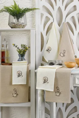 Produktbild von Geschirrtücher Set 6-tlg. 40x60 cm, Waffelpiqué, 100 % Baumwolle – Beige-Braun