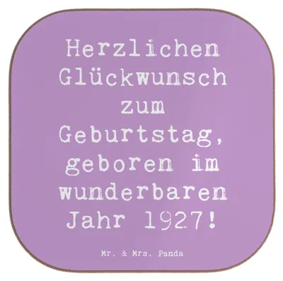 Produktbild von Mr. & Mrs. Panda Untersetzer für Gläser Spruch 1927 Geburtstag - Lavendeltraum - Geschenk, Glückwunsch, Coaster, gläseruntersetzer, Tischuntersetzer, glückwünsche