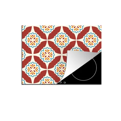 Produktbild von KitchenYeah© Herdabdeckplatte Blumen - Fliese - Muster , 75x52cm, Küche Deko, Glaskeramikkochfeld Herdabdeckung, Abdeckplatte fùr Kochfeld