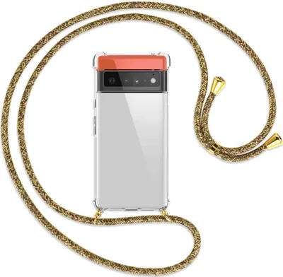 Produktbild von Handykette Backcover-Schutzhülle mit Band (Metall goldfarben) für Google Pixel 6 Pro - braun+beige