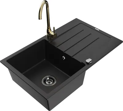 Produktbild von Mexen Bruno 1 Becken-Granitspüle mit Abtropffläche und Mischbatterie Telma, Schwarz - 6513-77-670200-50-B