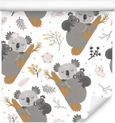 Produktbild von 10m VLIES TAPETE Rolle Kinderzimmer Tiere Koalas Pflanzen Blumen Herzen XXL