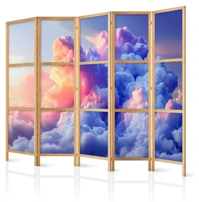 Immagine prodotto di Pannello divisorio giapponese, 5 ante, pieghevole, realizzato in tessuto non tessuto di alta qualità, con motivo "cielo colorato", ideale per l'ufficio, dimensioni 225 cm x 172 cm