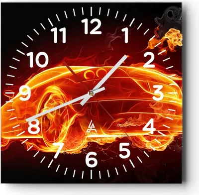 Produktbild von Wanduhr - Quadrat - Glasuhr - Auto Feuer Illustration - 40x40cm - Schleichendes Uhrwerk - Lautlos - zum Aufhängen bereit - Dekoration Modern - Wanddekoration aus Glas - C4AC40x40-0204
