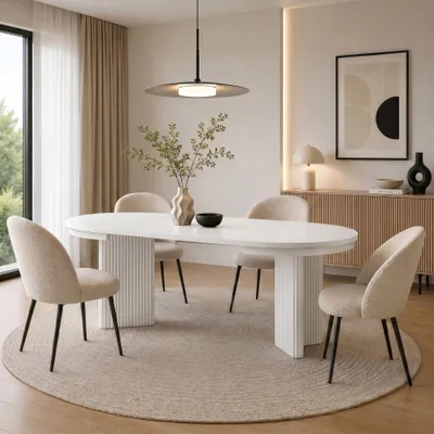 Produktbild von BEAUTYSOFA | Runder Ausziehbarer Esstisch PRESTIGE Ø 100–180 cm, Weiß/Weiß, Moderner Esstisch für Esszimmer, Küche, Skandinavischer & Loft-Stil