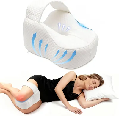 Image de Coussin pour les genoux - Coussin pour les jambes - Pour un sommeil confortable - Bandes réglables - 34x26x16 cm - Blanc