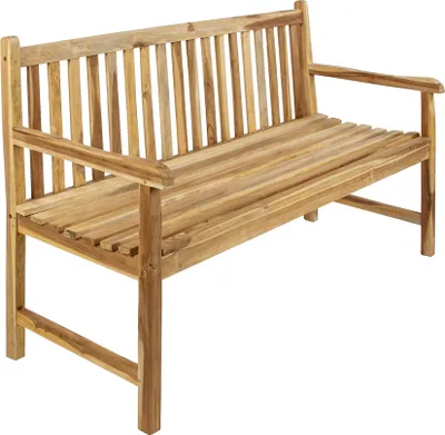 Festnight Gartenbank Aus Massivem Akazienholz (119 Cm) – Mit Cremefarbenen Polstern, Rückenlehne & Armlehnen Für Terrasse, Garten Oder Balkon