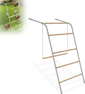 Produktbild von XMTECH Hühnerleiter mit Schaukel, Hühnerspielplatz für Freigehege, Beschäftigung & Bewegung für Hühner & Zwerghühner, Holz & verzinkter Stahl, ca. 136x105cm, Typ C