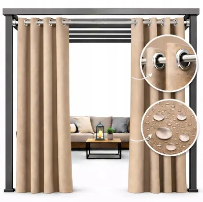 Produktbild von Wasserdichter Gartenvorhang 155 x 180 cm mit Ösen für Terrasse oder Balkon, beige