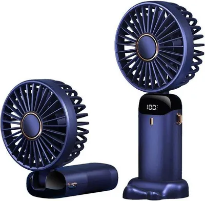 Obrázok produktu pre Kompaktný prenosný ventilátor, nabíjateľný cez USB, skladací kancelársky ventilátor, tiché chladenie do interiéru, na cestovanie, do školy a do kancelárie, modrý