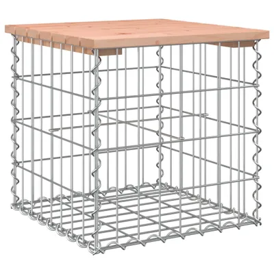 A gabion bench with a wooden top, shown from a slightly elevated angle against a white background.