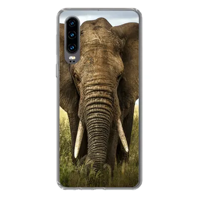 Produktbild von MuchoWow® Handyhülle Schutzhülle Hülle für Huawei P30 Elefant - Natur - Gras - Tiere - Landschaft Silikon Softcase Handy Hülle - Kartenbesitzer