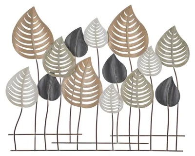 Immagine prodotto di Pannello decorativo da parete Otip A a foglie in ferro marrone, grigio e bianco 103x84 cm