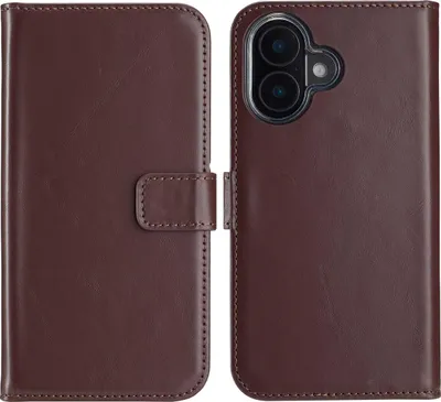 Immagine prodotto di Selencia Custodia a libro in vera pelle per iPhone 16 - Marrone