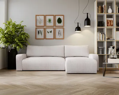 Produktbild von Kaiser Möbel Ecksofa mit schlaffunktion und bettkasten, Couch L form, Schlaffunktion ARAGON Dicker Cord Ecru Ottomane Rechts