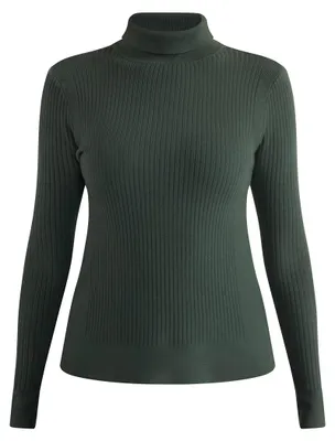 Productafbeelding van LEOMIA dames trui met ronde hals, donkergroen, maat XS/S