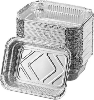 Obrázek produktu pro Sada 50 hliníkových pečicích forem - Obdélníkové grilovací formy - Grilovací odkapávací miska - 185 x 13 cm