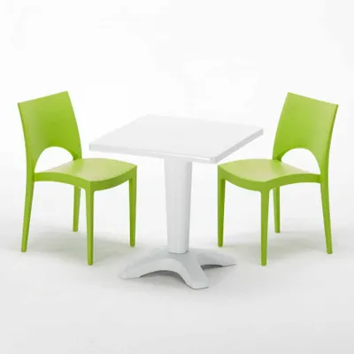 Produktbild von Weiß Quadratisch Tisch und 2 Stühle Farbiges Polypropylen-Innenmastenset Grand Soleil Paris Patio - Grün